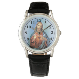 Montre Montre/Jésus noirs personnalisés de bracelet en