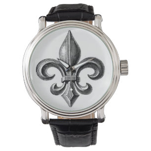 Montre Montre-poignet design Fleur de Lis B&W