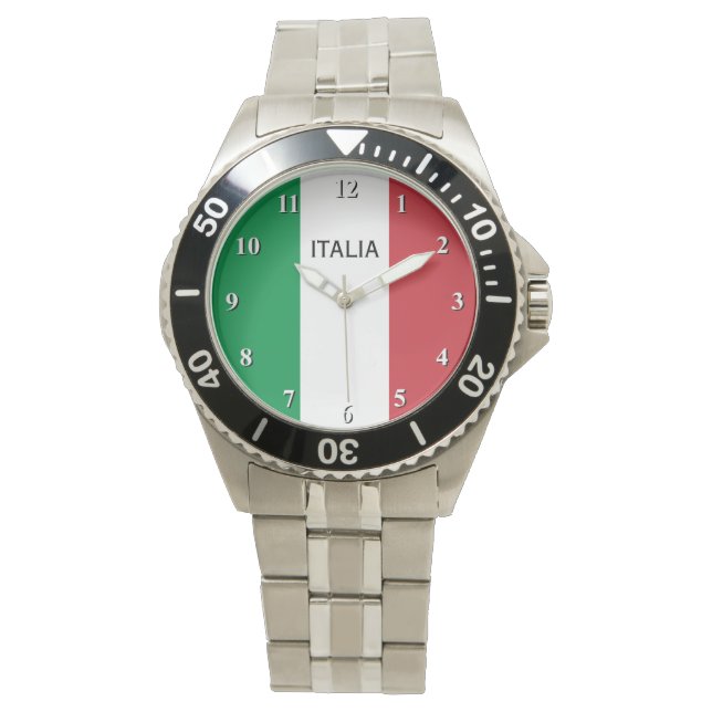 Montre Montre-poignet pour hommes avec drapeau d'Italie (devant)