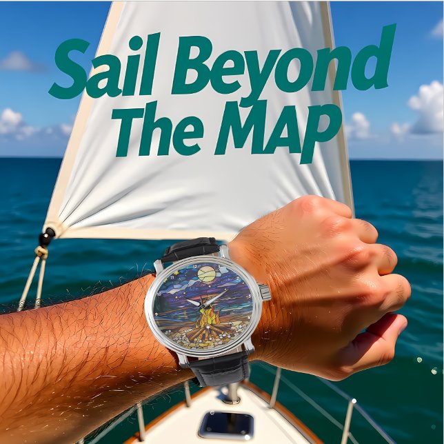 Montre Moonlit Campfire Serenity Stained Glass Wall (Créateur téléchargé)