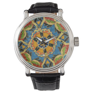 Montre Mosaïque florale Vintage bracelet en cuir Black Wa