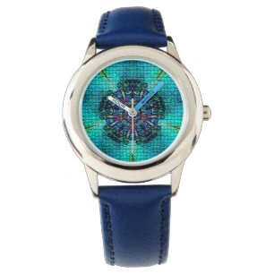 MONTRE MOSAÏQUE FRACTALE ABSTRAITE TURQUOISE