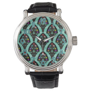 Montre Mosaïque vintage de fan de fleur d'art déco