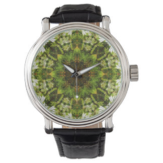 Montre Moss Kaleidoscope Vintage bracelet en cuir noir