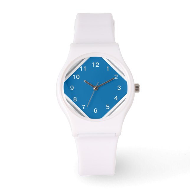 Montre Moteur bleu sur blanc (Recto)