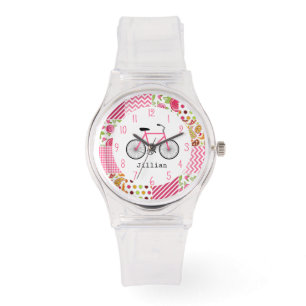 Montre Motif à bicyclette rose et à cliquet