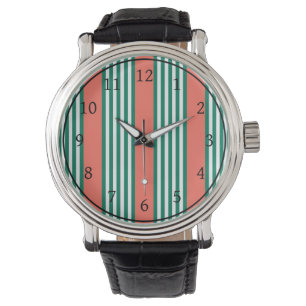 Montre Motif à cinq bandes vert et blanc avec corail
