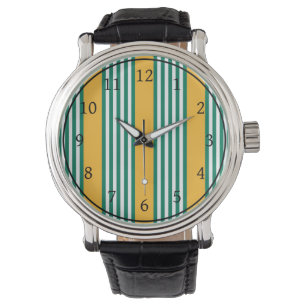 Montre Motif à cinq bandes vert et blanc avec jaune
