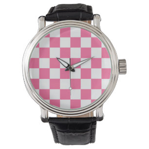 Montre Motif À damiers chèque rose blanc