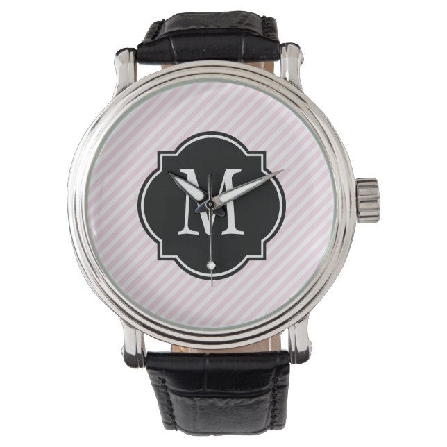 Montre Motif à rayures rose et blanc (devant)