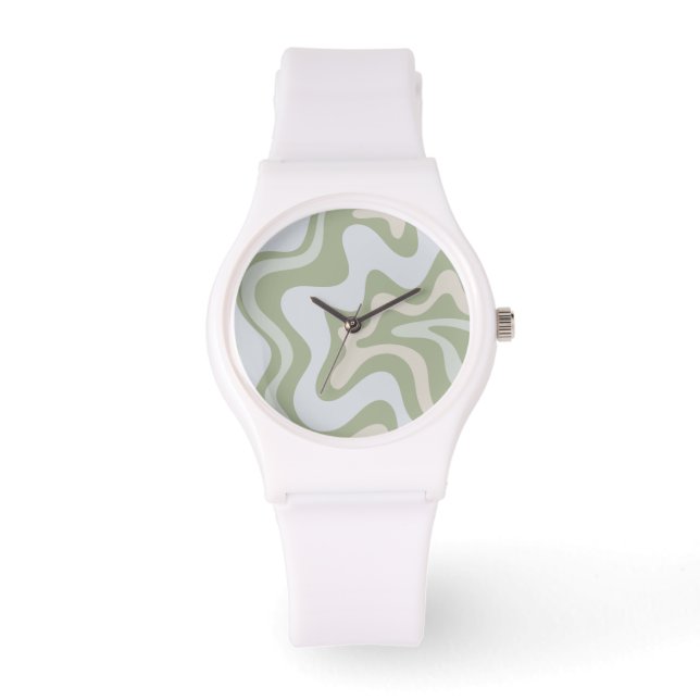 Montre Motif Abstrait Retro Liquid Swirl à Sage Green (Recto)