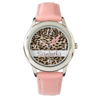 Montre Motif animal, brun, rose, monogramme