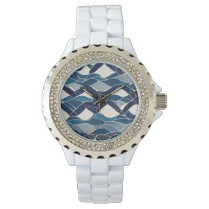 Montre Motif blanc bleu 01