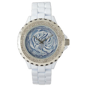 Montre Motif blanc bleu tourbillon 02