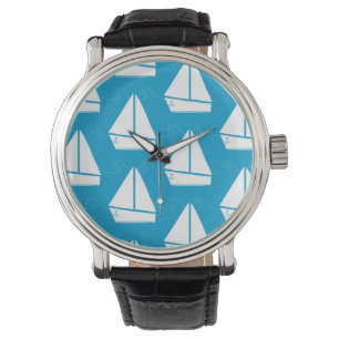 Montre Motif bleu-clair de voilier