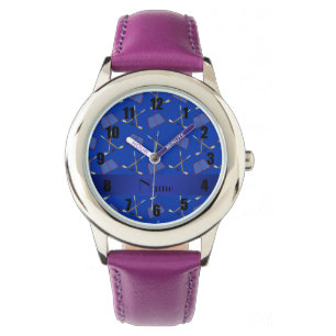 Montre Motif bleu nommé personnalisé d'hockey