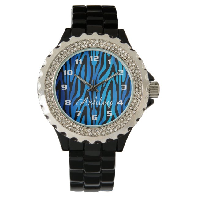 Montre Motif bleu zèbre Monogramme (devant)