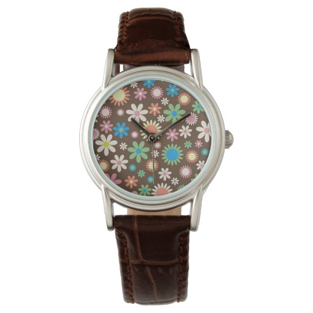 Montre Motif d'alimentation Fleur Brown (devant)