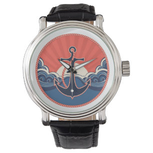 Montre Motif d'Ancre et de vague de mer