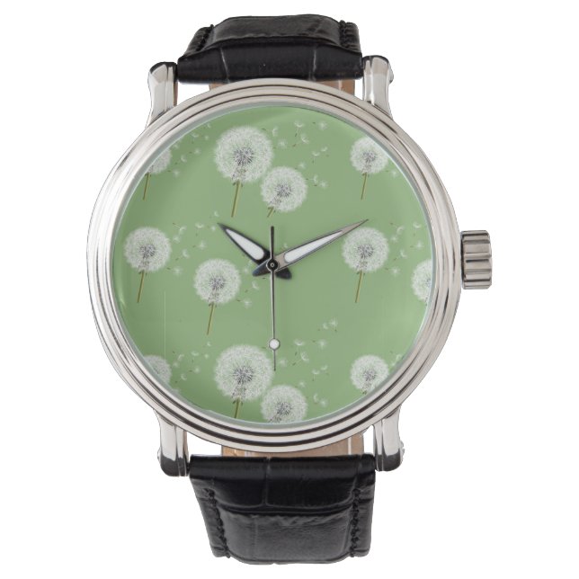 Montre Motif Dandelion sur Arrière - plan vert (devant)