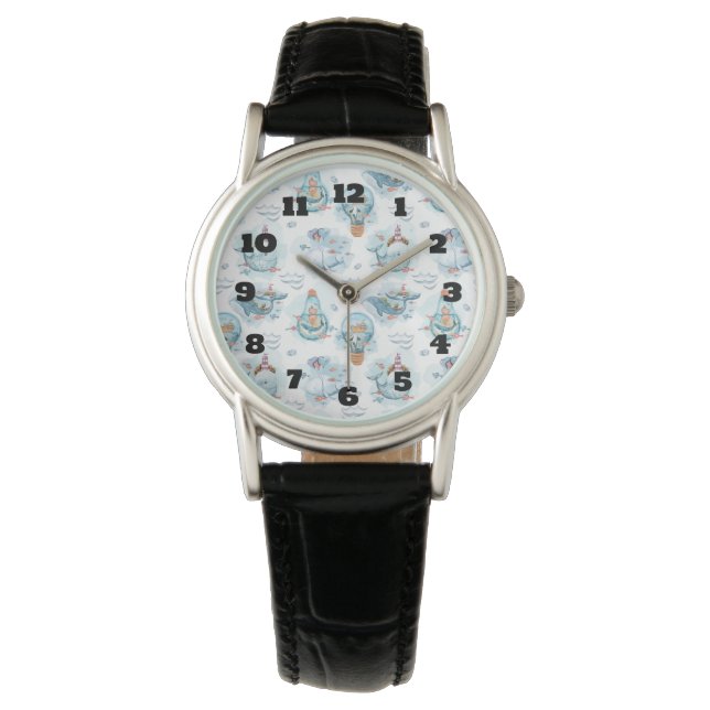 Montre Motif d'aquarelle de la belle baleine nautique (devant)