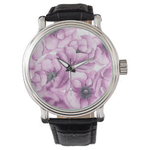 Montre Motif d'aquarelle des fleurs d'anémone