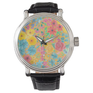 Montre Motif d'aquarelle florale en jaune