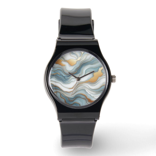 Montre Motif d'art en marbre gris bleu turquoise (Recto)