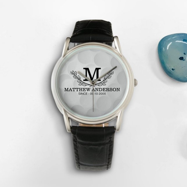 Montre Motif de balle de golf personnalisé Nom Monogramme (Créateur téléchargé)