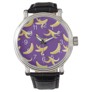 Montre Motif de banane jaune rétro drôle, partie modifiab