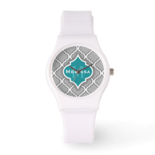 Montre Motif de carrelage marocain Turquoise et gris élég