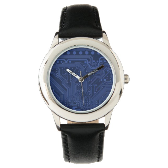 Montre Motif de carte mère Geek bleu (devant)
