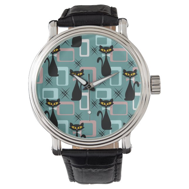 Montre Motif de chat noir du milieu du siècle (devant)