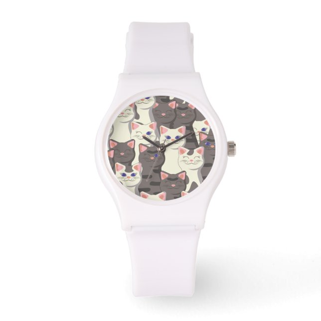 Montre Motif de chats blancs et gris (Recto)