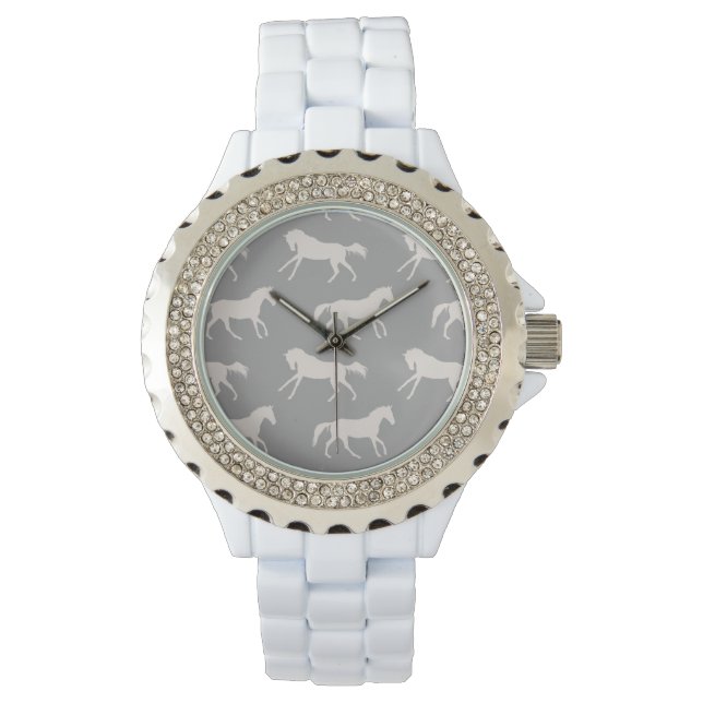 Montre Motif de Chevaux de Galloping Gris (devant)