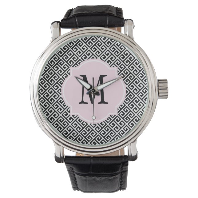 Montre Motif de clé grecque noir et blanc (devant)