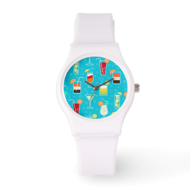 Montre Motif de cocktails sur Arrière - plan Turquoise (Recto)