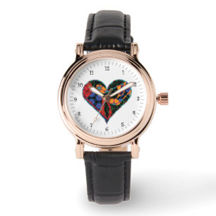 Montre Motif de cœur de note de musique multicolore