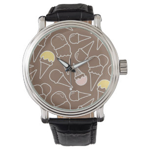 Montre Motif de cornet de crème glacée sur le brun