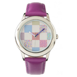 Montre Motif de courtepointe de coeurs colorés