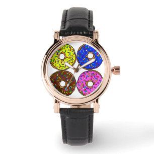 Montre Motif de Donut jaune rose chocolat