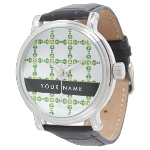 Montre Motif de feuille, Feuilles vertes, Votre nom