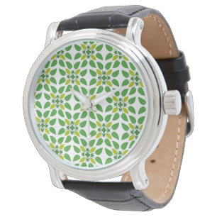 Montre Motif de feuille, motif de feuilles, feuilles vert