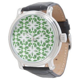 Montre Motif de feuille, motif de feuilles, feuilles vert