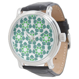 Montre Motif de feuille, motif de feuilles, feuilles vert