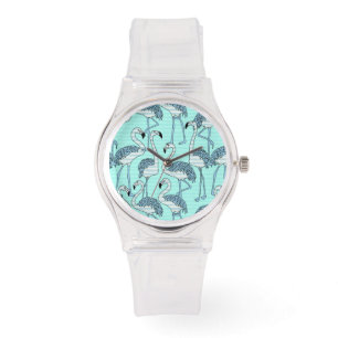 Montre Motif de Flamants roses Turquoise rayé