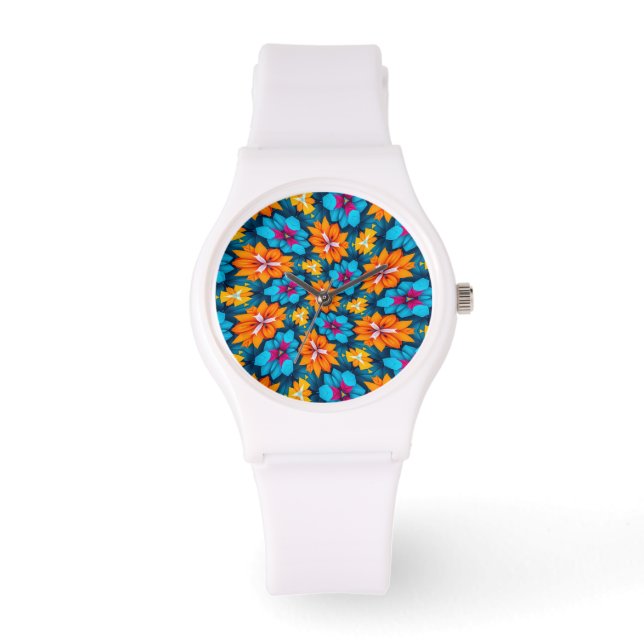 Montre Motif de fleurs bleues et orange (Recto)