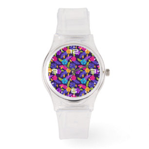 Montre Motif de fleurs Feuilles tropicales colorées