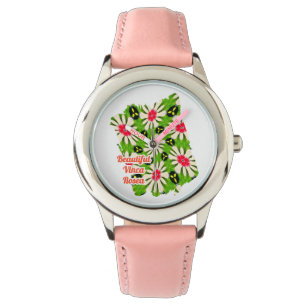 Montre Motif de fleurs rose et blanche