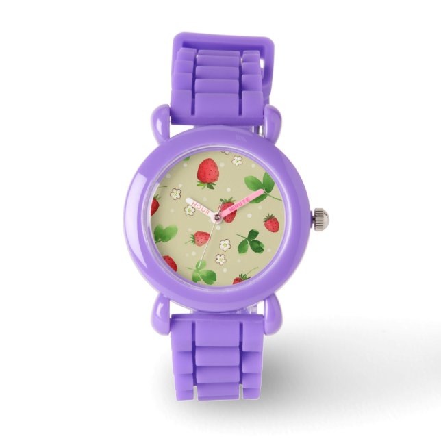 Montre Motif de fraises d'aquarelle (Recto)